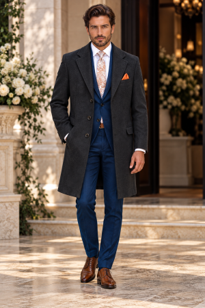 PALTOANE - Palton gri-antracit slim fit  cu lana