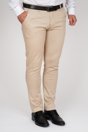 PANTALONI SLIM CASUAL (BUMBAC) - Pantaloni barbati chino crem