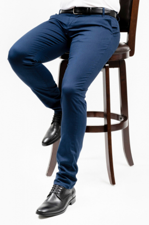 Pantaloni casual chino slim bumbac bleumarin [0]