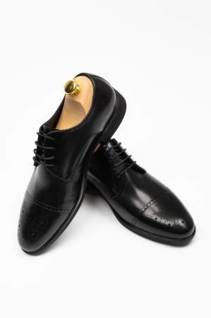 PANTOFI ELEGANTI - Pantofi barbati eleganti negru-brogue M2 piele CONFORT