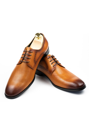 Pantofi piele barbati cu perforatii cognac Derby [0]
