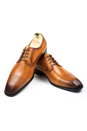 Pantofi piele barbati cu striatii cognac Derby [0]