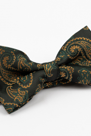 PAPIOANE - Papion negru cu model paisley verde si auriu