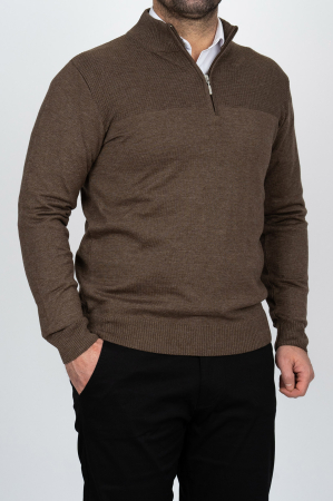 PULOVERE - Pulover barbati regular fit maro/capucino