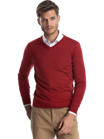 Pulover slim fit rosu cu anchior [0]