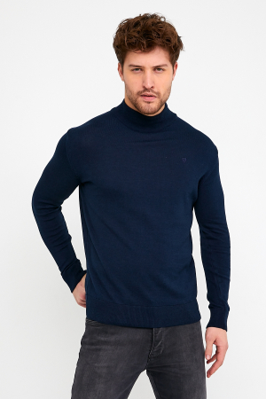 Pulover slim navy cu guler inalt [0]