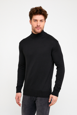 Pulover slim negru cu guler inalt [0]