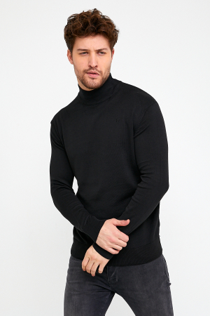 Pulover slim negru cu guler inalt [3]