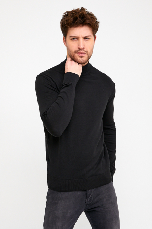 Pulover slim negru cu guler inalt [1]