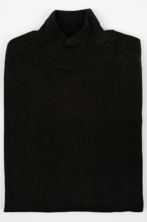 PULOVERE - Pulover barbati slim fit negru cu guler inalt