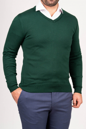 PULOVERE - Pulover slim verde cu anchior