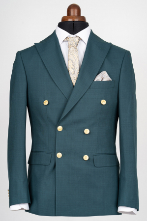 SACOURI - Sacou barbati slim fit turcoaz cu doua randuri de nasturi