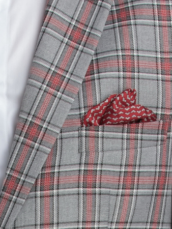 Sacou slim fit in carouri gri cu rosu [3]