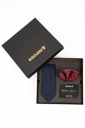 Set cadou cravata bleumarin si batista bleumarin cu model floral [0]