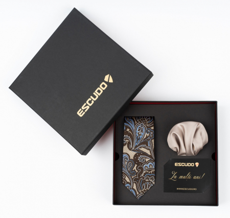 SET CADOU - Set elegant 2 piese - cravata matase naturala si batista bej