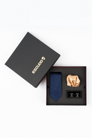 SET CADOU - Set elegant 3 piese - cravata matase naturala si batista aurie si butoni