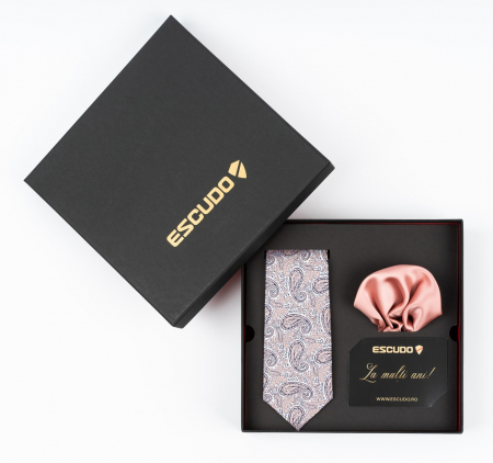 SET CADOU - Set elegant 2 piese - cravata matase naturala si batista roz-deschis