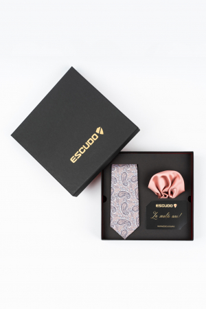 SET CADOU - Set elegant 2 piese - cravata matase naturala si batista roz-deschis