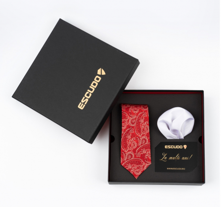 SET CADOU - Set elegant 2 piese - cravata matase naturala si batista matase naturala alba