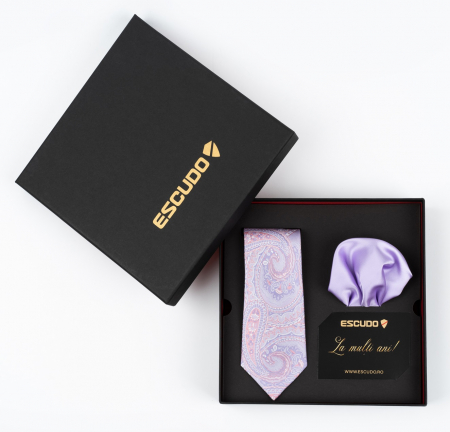 SET CADOU - Set elegant 2 piese - cravata matase naturala si batista lila