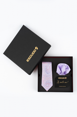 SET CADOU - Set elegant 2 piese - cravata matase naturala si batista lila