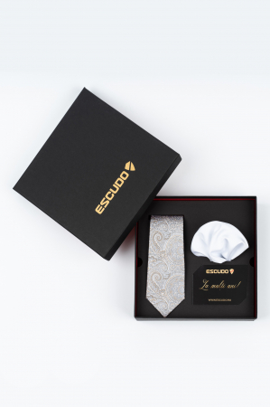 SET CADOU - Set elegant 2 piese - cravata matase naturala si batista alba