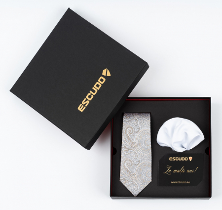 SET CADOU - Set elegant 2 piese - cravata matase naturala si batista alba