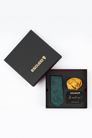 SET CADOU - Set elegant 2 piese - cravata verde, batista aurie