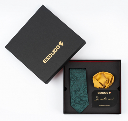 SET CADOU - Set elegant 2 piese - cravata verde, batista aurie