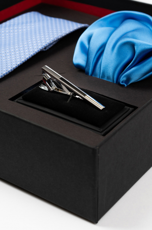 SET CADOU - Set elegant 3 piese - cravata, batista albastra si ac cravata