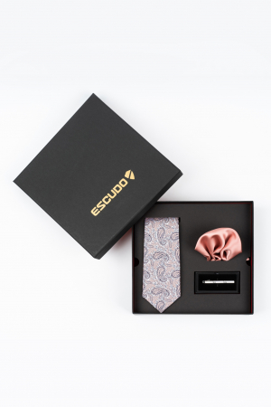 SET CADOU - Set elegant 3 piese - cravata matase naturala, batista roz-deschis si ac cravata