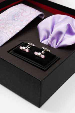 SET CADOU - Set elegant 3 piese - cravata matase naturala, batista lila si butoni