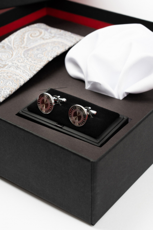 SET CADOU - Set elegant 3 piese - cravata matase naturala si batista alba si butoni