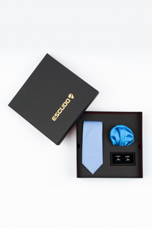 SET CADOU - Set elegant 3 piese - cravata si batista albastra si butoni