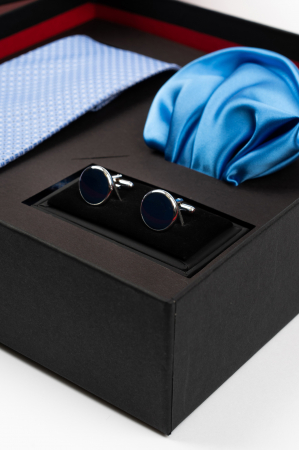 SET CADOU - Set elegant 3 piese - cravata si batista albastra si butoni