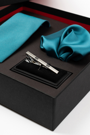 SET CADOU - Set elegant 3 piese - cravata, batista turcoaz si ac cravata