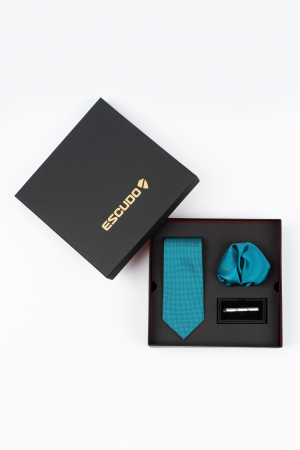 SET CADOU - Set elegant 3 piese - cravata, batista turcoaz si ac cravata