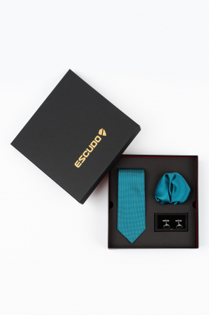 SET CADOU - Set elegant 3 piese - cravata, batista turcoaz si butoni