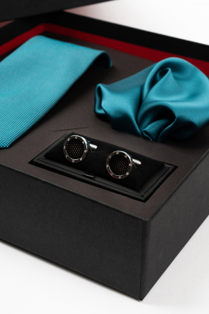 SET CADOU - Set elegant 3 piese - cravata, batista turcoaz si butoni