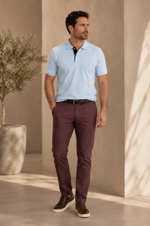 IMBRACAMINTE BARBATI - Tricou polo barbati slim fit bleu