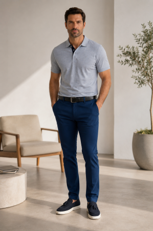 IMBRACAMINTE BARBATI - Tricou polo barbati slim fit gri