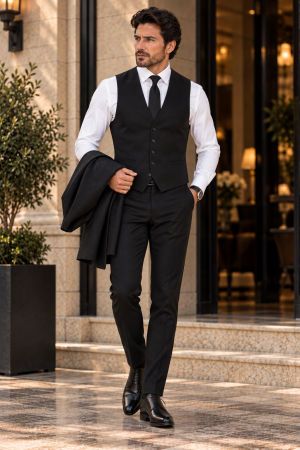 VESTE - Vesta barbati slim fit  neagra