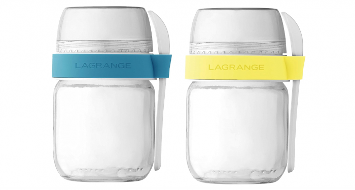 2 Vase/borcane din sticla LAGRANGE 440401, cu 2 compartimentate si lingura [1]