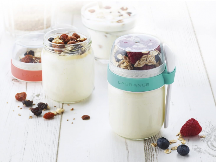 2 Vase/borcane din sticla LAGRANGE 440401, cu 2 compartimentate si lingura [5]