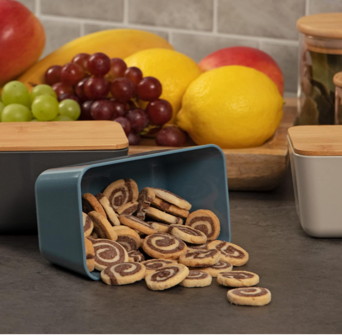 2 x Recipiente de depozitare alimente cu capace din bambus COM-FOUR, gri deschis si albastru [5]