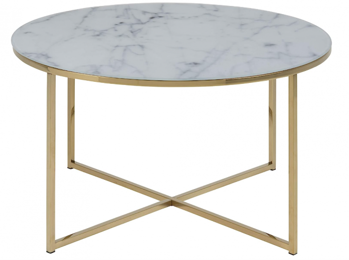 AC Design Furniture Masuta de cafea rotunda , 80 x 80 x 45 cm, aspect marmura alb/auriu, sticla/metal [2]