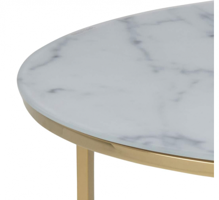 AC Design Furniture Masuta de cafea rotunda , 80 x 80 x 45 cm, aspect marmura alb/auriu, sticla/metal [3]