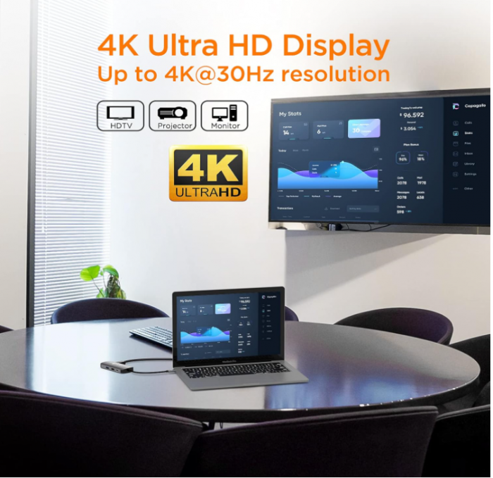 Adaptor Hub USB-C, NOVOO 7 în 1 la HDMI 4K, Ethernet RJ45, 4 porturi USB, tip C 100W PD [4]