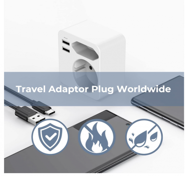 Adaptor priză Hoppac Anglia, 2 porturi USB 2.4A cu mufă europeană și Schuko tip G [8]