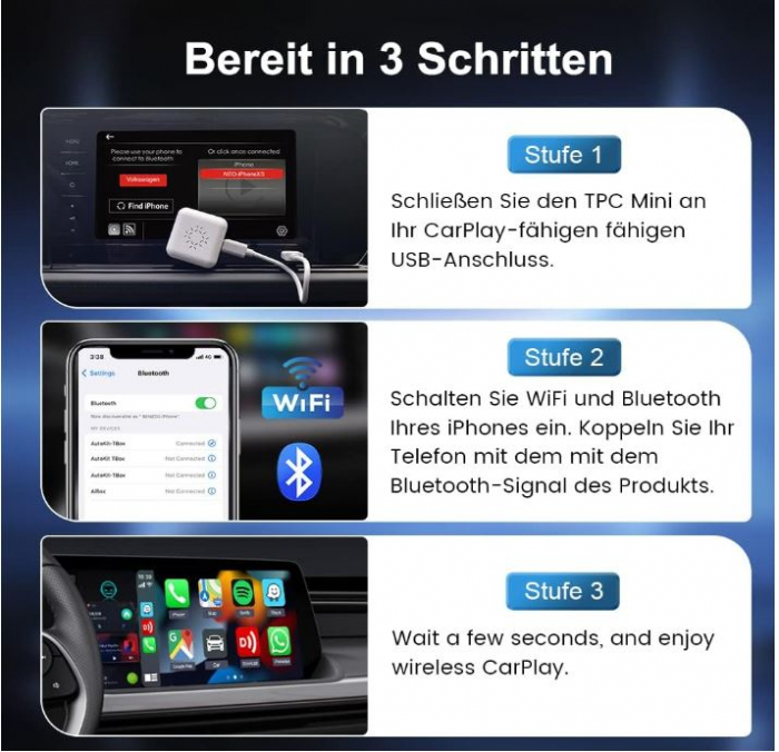 Adaptor USB wireless Apple Carplay Carlinkit 3.0 Mini pentru autoturisme, alb [7]